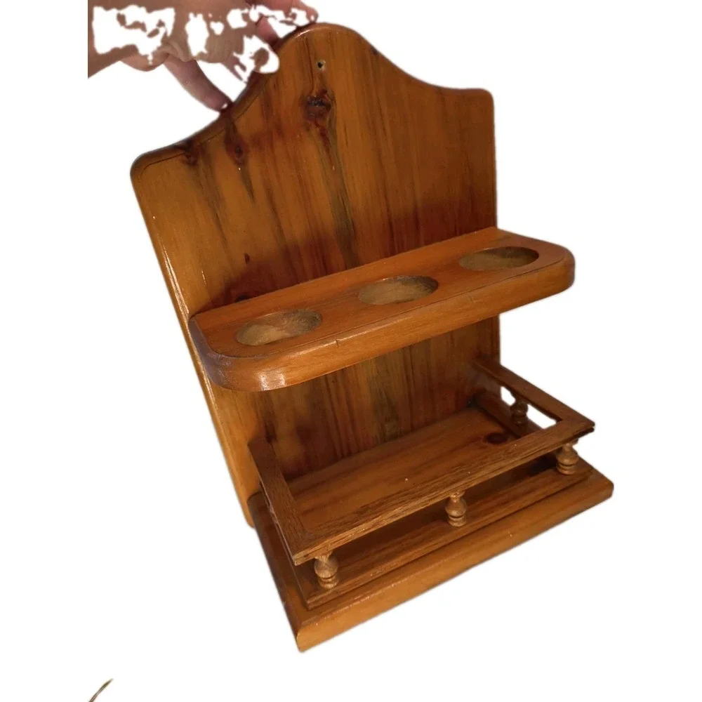 Vintage 1970s Wood Wall Shelf Spice Rack 17x11 Spindle Rail Display Shelf